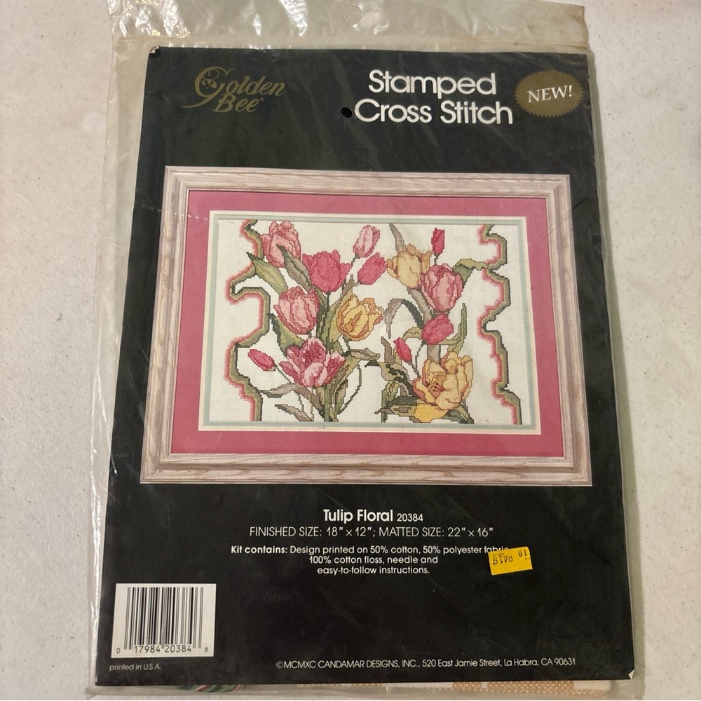 Tulip Floral Stamped Cross Stitch Golden Bee New